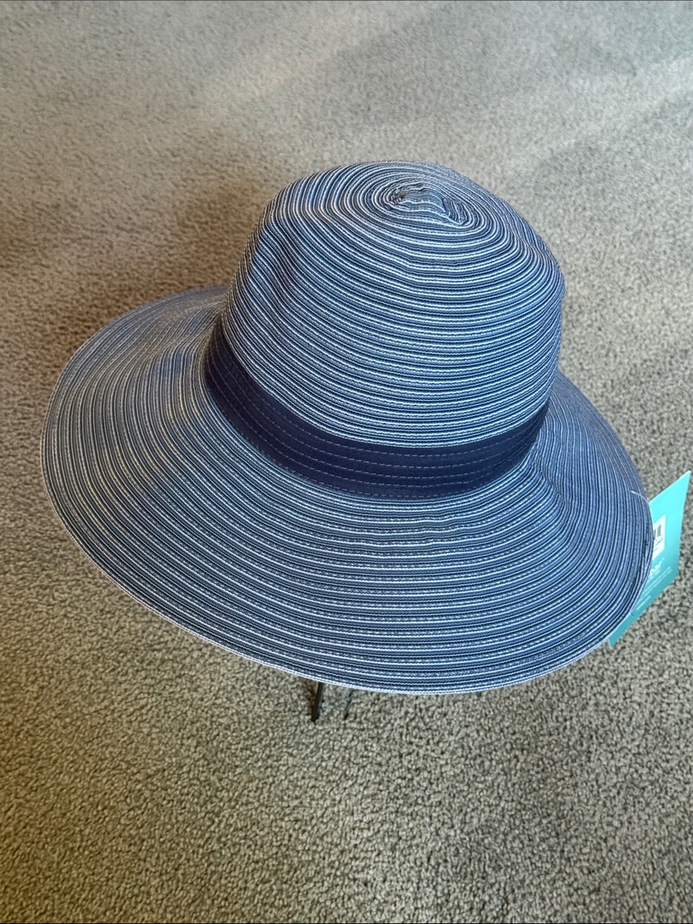 Coolibar Navy and White Striped Sun Hat with Interior Tie. UPF 50+! OS - Picture 3 of 9